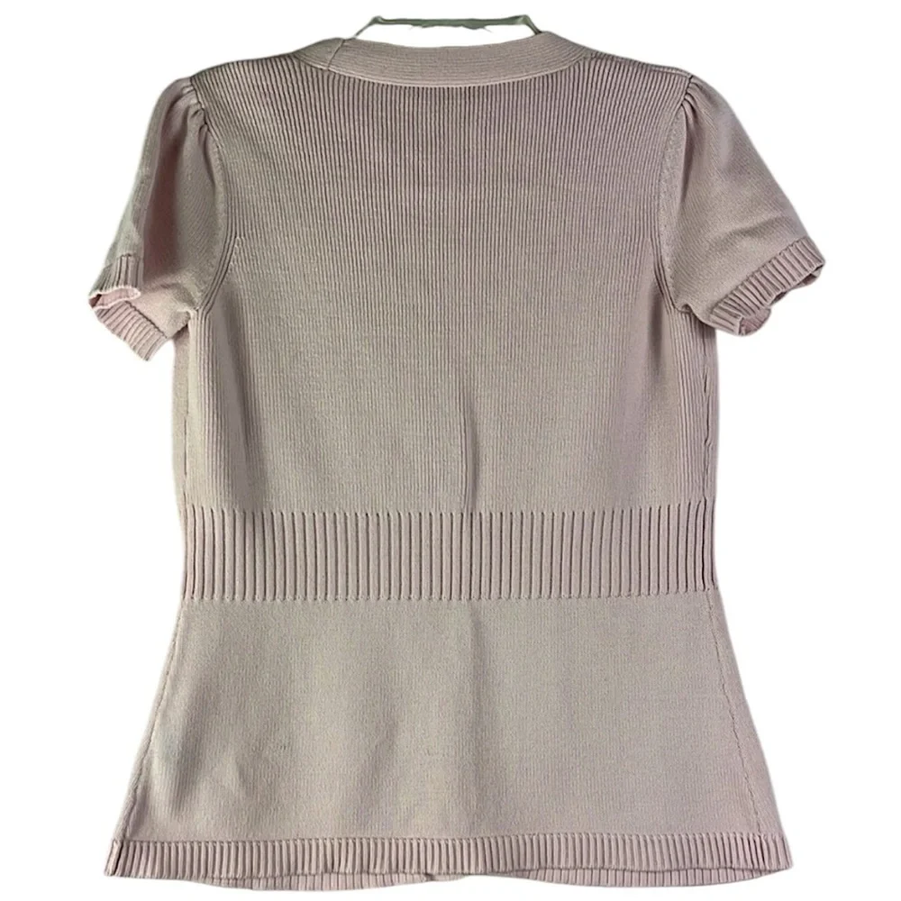 Adrienne Vittadini short sleeve cardigan single button front closure Sz PS Pink